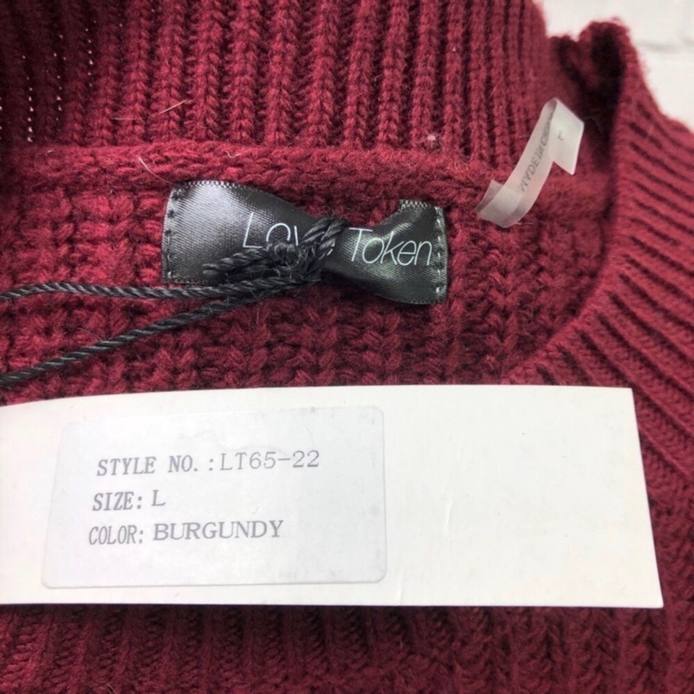 Love Token Women’s Skylar Knit Sweater Burgundy Size Large Long Sleeve Crewneck - Picture 4 of 6